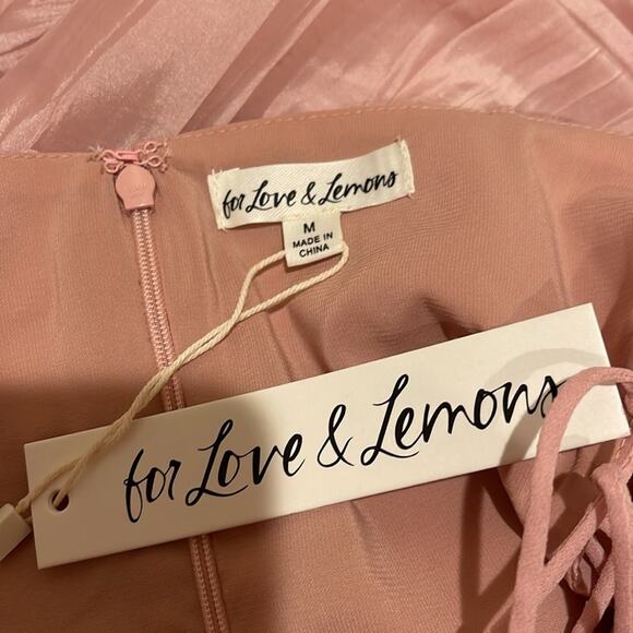 For Love & Lemons Gwenyth Rosette Lace Up Side Cutout Pink Maxi Gown Size Medium - Picture 11 of 12